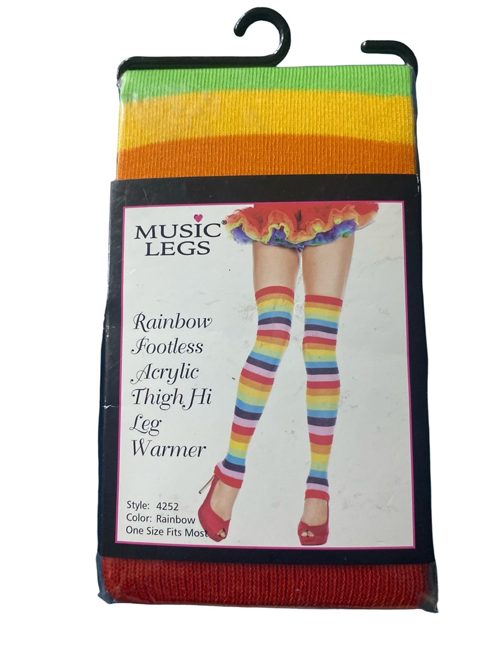 Music Legs Footless Acrylic Thigh High Leg Warmers Striped Knit Hosiery rainbow